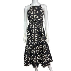 Corey Lynn Calter Women's S Black White Halter Belt Keyanna Print Maxi Dress EUC